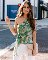 Avisa Floral One Shoulder Tie Blouse